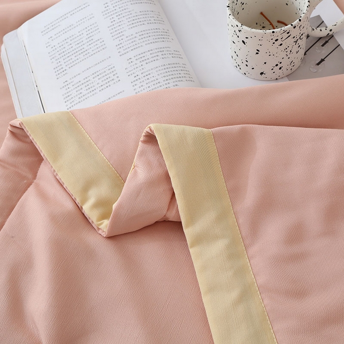 91家纺网 家纺一手货源 找家纺 薇玛仕 2026直播爆款水洗棉麻大豆夏凉被纯色手工包边空调被 棉麻-粉色