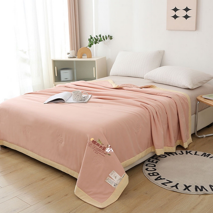 91家纺网 家纺一手货源 找家纺 薇玛仕 2026直播爆款水洗棉麻大豆夏凉被纯色手工包边空调被 棉麻-粉色