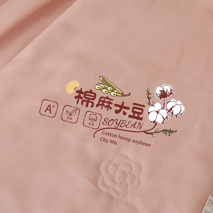 91家纺网 家纺一手货源 找家纺 薇玛仕 2026直播爆款水洗棉麻大豆夏凉被纯色手工包边空调被 棉麻-粉色
