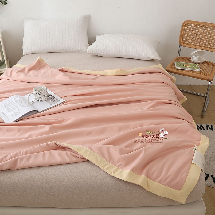 91家纺网 家纺一手货源 找家纺 薇玛仕 2026直播爆款水洗棉麻大豆夏凉被纯色手工包边空调被 棉麻-粉色