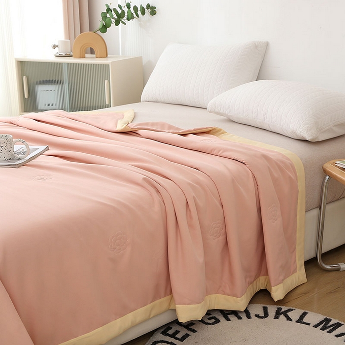 91家纺网 家纺一手货源 找家纺 薇玛仕 2026直播爆款水洗棉麻大豆夏凉被纯色手工包边空调被 棉麻-粉色