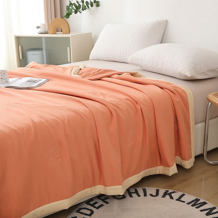 91家纺网 家纺一手货源 找家纺 薇玛仕 2026直播爆款水洗棉麻大豆夏凉被纯色手工包边空调被 棉麻-桔色