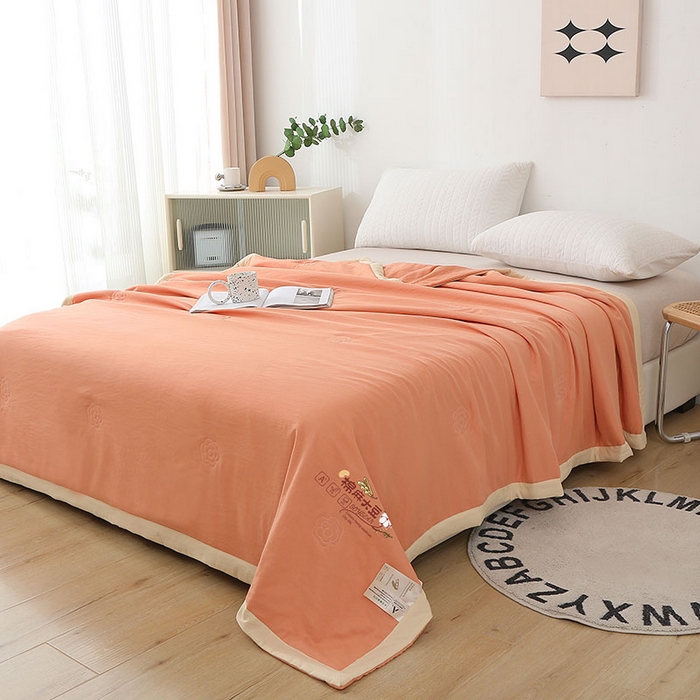 91家纺网 家纺一手货源 找家纺 薇玛仕 2026直播爆款水洗棉麻大豆夏凉被纯色手工包边空调被 棉麻-桔色