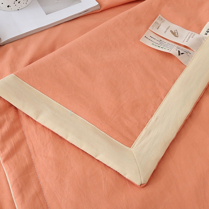 91家纺网 家纺一手货源 找家纺 薇玛仕 2026直播爆款水洗棉麻大豆夏凉被纯色手工包边空调被 棉麻-桔色