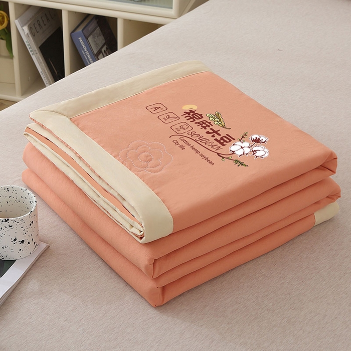 91家纺网 家纺一手货源 找家纺 薇玛仕 2026直播爆款水洗棉麻大豆夏凉被纯色手工包边空调被 棉麻-桔色