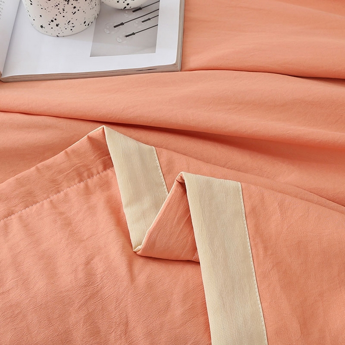 91家纺网 家纺一手货源 找家纺 薇玛仕 2026直播爆款水洗棉麻大豆夏凉被纯色手工包边空调被 棉麻-桔色