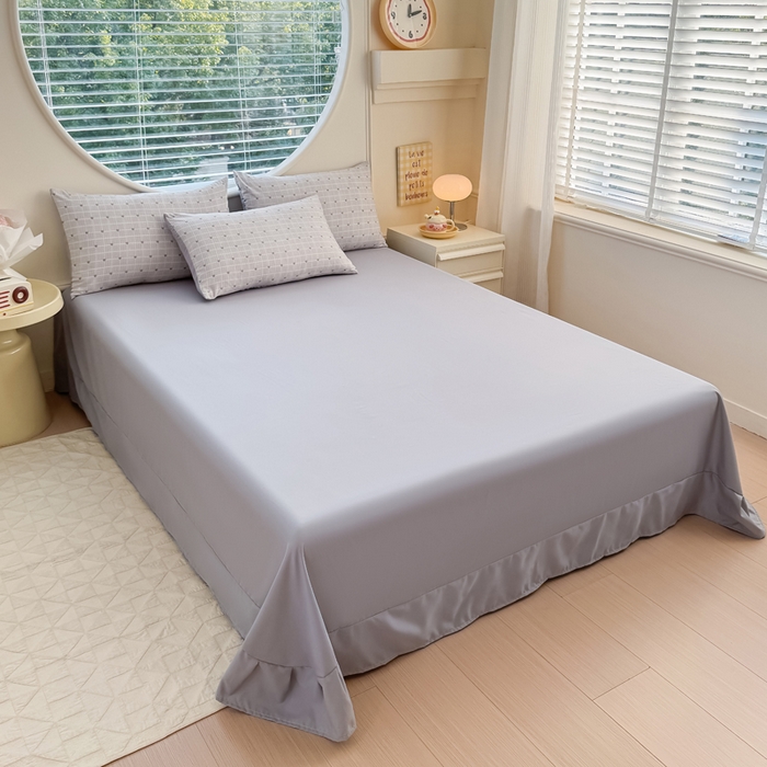 91家纺网 家纺一手货源 找家纺 爱多多家居 2026新款双层纱针织棉印花单被套 爱心灰