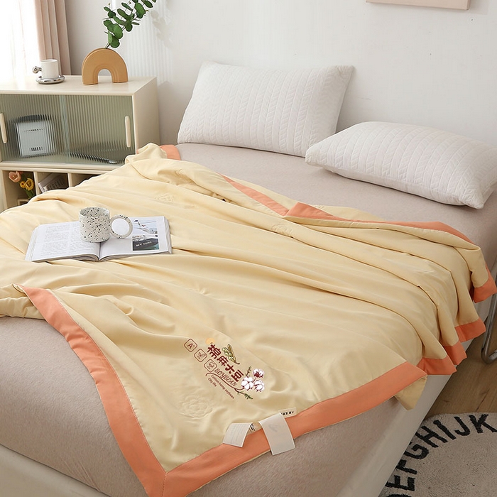 91家纺网 家纺一手货源 找家纺 薇玛仕 2026直播爆款水洗棉麻大豆夏凉被纯色手工包边空调被 棉麻-米黄