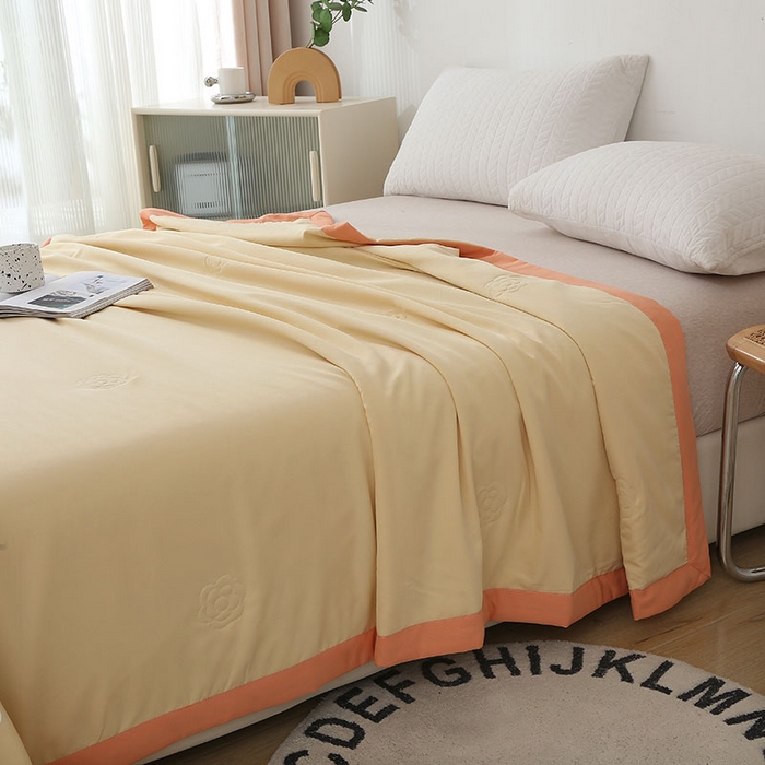 91家纺网 家纺一手货源 找家纺 薇玛仕 2026直播爆款水洗棉麻大豆夏凉被纯色手工包边空调被 棉麻-米黄