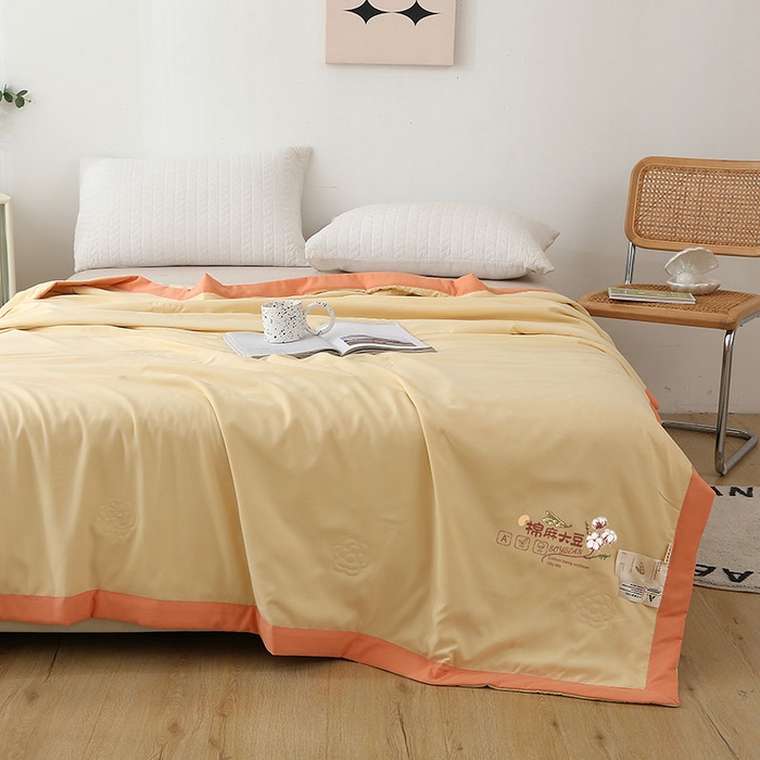 91家纺网 家纺一手货源 找家纺 薇玛仕 2026直播爆款水洗棉麻大豆夏凉被纯色手工包边空调被 棉麻-米黄