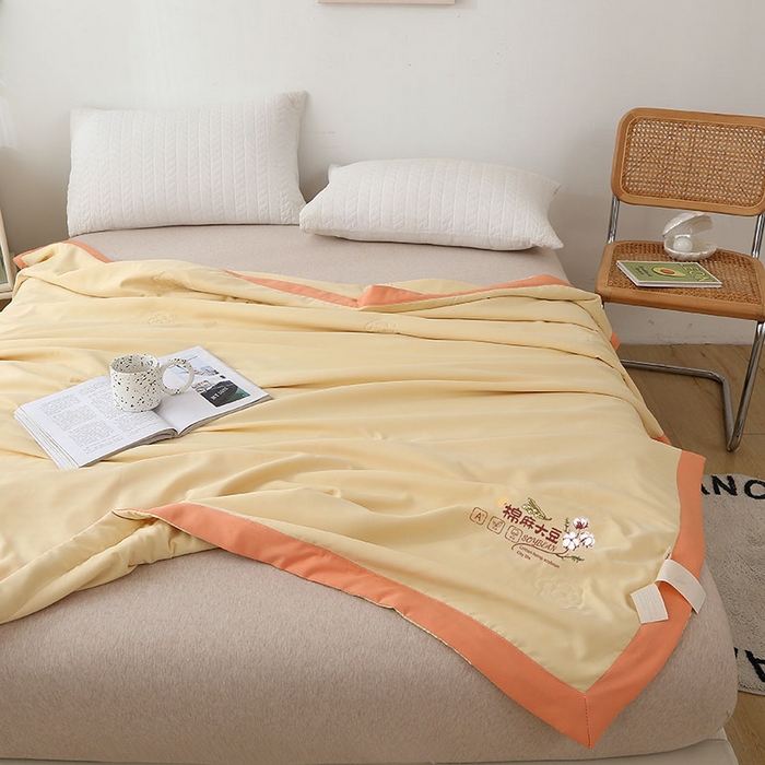 91家纺网 家纺一手货源 找家纺 薇玛仕 2026直播爆款水洗棉麻大豆夏凉被纯色手工包边空调被 棉麻-米黄