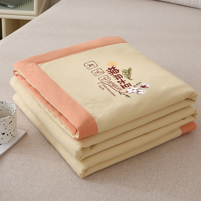 91家纺网 家纺一手货源 找家纺 薇玛仕 2026直播爆款水洗棉麻大豆夏凉被纯色手工包边空调被 棉麻-米黄