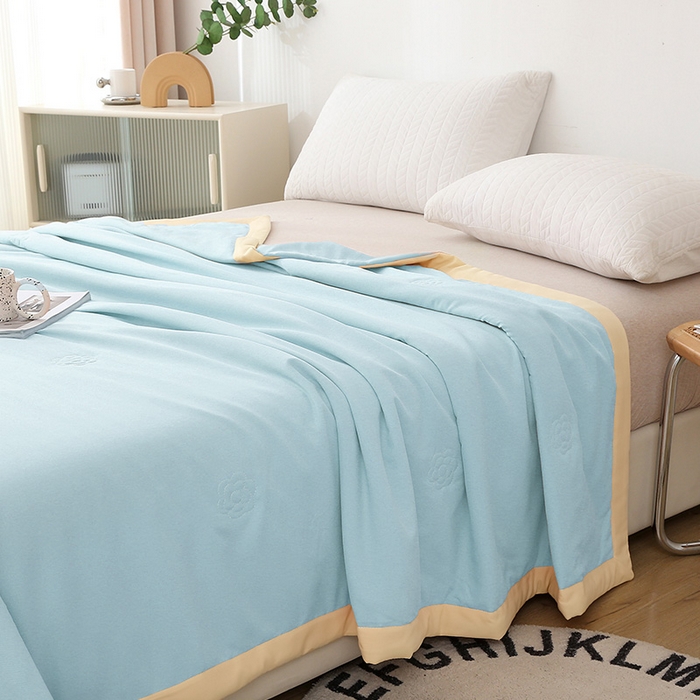 91家纺网 家纺一手货源 找家纺 薇玛仕 2026直播爆款水洗棉麻大豆夏凉被纯色手工包边空调被 棉麻-天蓝