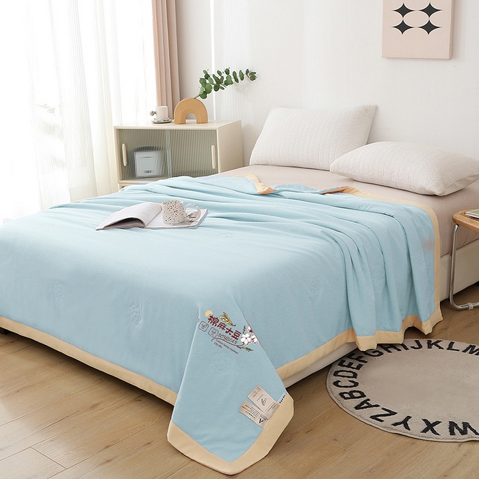 91家纺网 家纺一手货源 找家纺 薇玛仕 2026直播爆款水洗棉麻大豆夏凉被纯色手工包边空调被 棉麻-天蓝