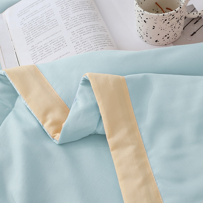 91家纺网 家纺一手货源 找家纺 薇玛仕 2026直播爆款水洗棉麻大豆夏凉被纯色手工包边空调被 棉麻-天蓝