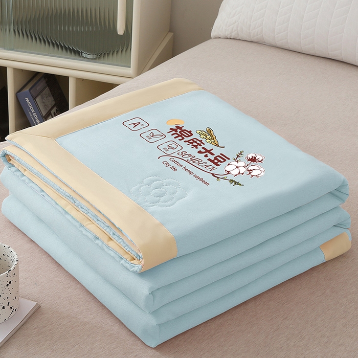 91家纺网 家纺一手货源 找家纺 薇玛仕 2026直播爆款水洗棉麻大豆夏凉被纯色手工包边空调被 棉麻-天蓝