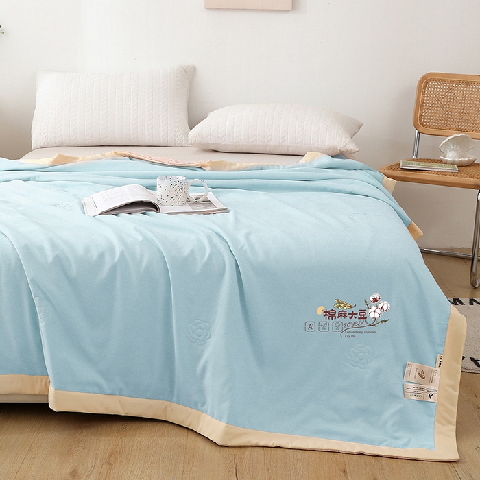 91家纺网 家纺一手货源 找家纺 薇玛仕 2026直播爆款水洗棉麻大豆夏凉被纯色手工包边空调被 棉麻-天蓝