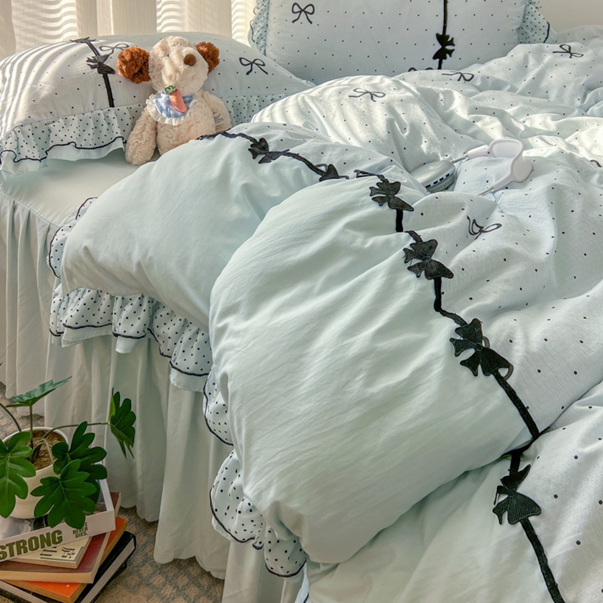 91家纺网 家纺一手货源 找家纺 （总）金盛皇朝家纺 2026新款皱皱纱双层纱水洗棉ins小清新蕾丝花边韩版床裙四件套