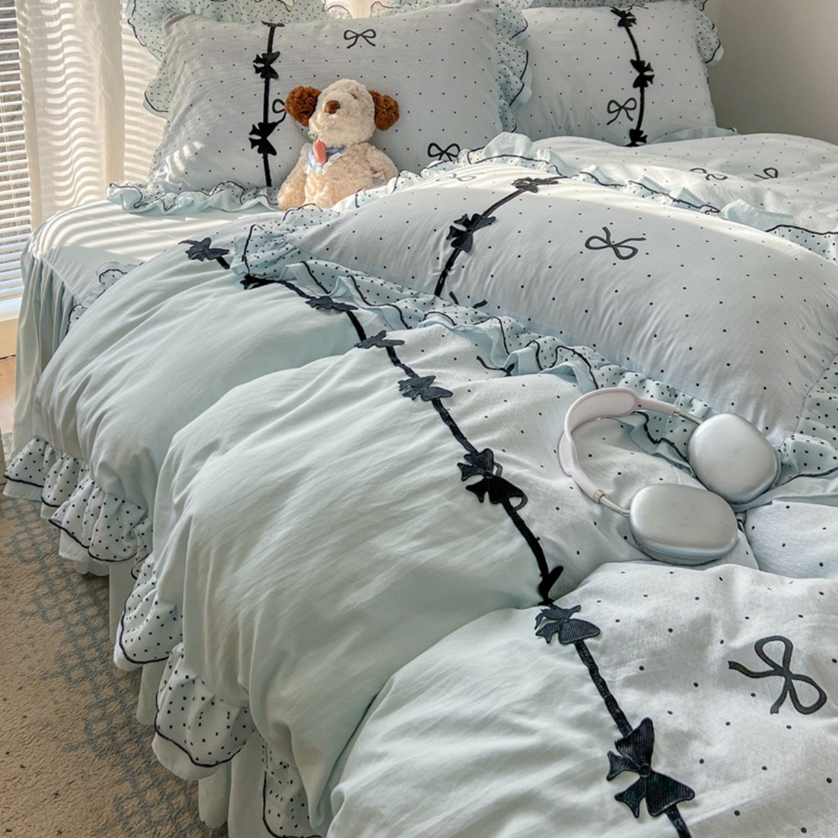 91家纺网 家纺一手货源 找家纺 （总）金盛皇朝家纺 2026新款皱皱纱双层纱水洗棉ins小清新蕾丝花边韩版床裙四件套