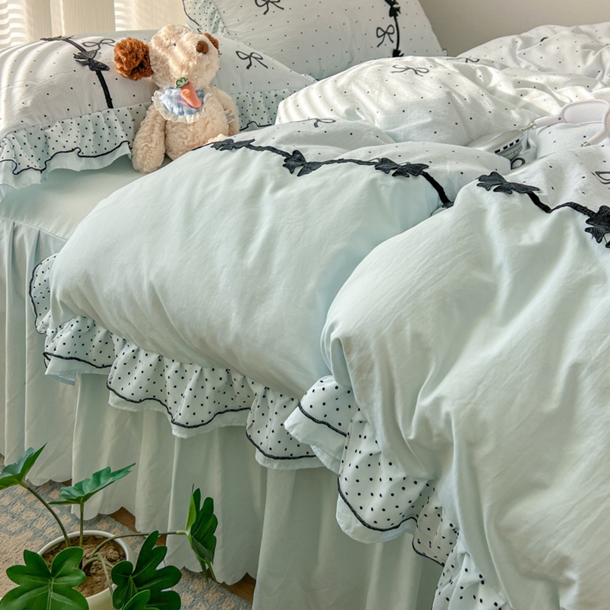 91家纺网 家纺一手货源 找家纺 （总）金盛皇朝家纺 2026新款皱皱纱双层纱水洗棉ins小清新蕾丝花边韩版床裙四件套