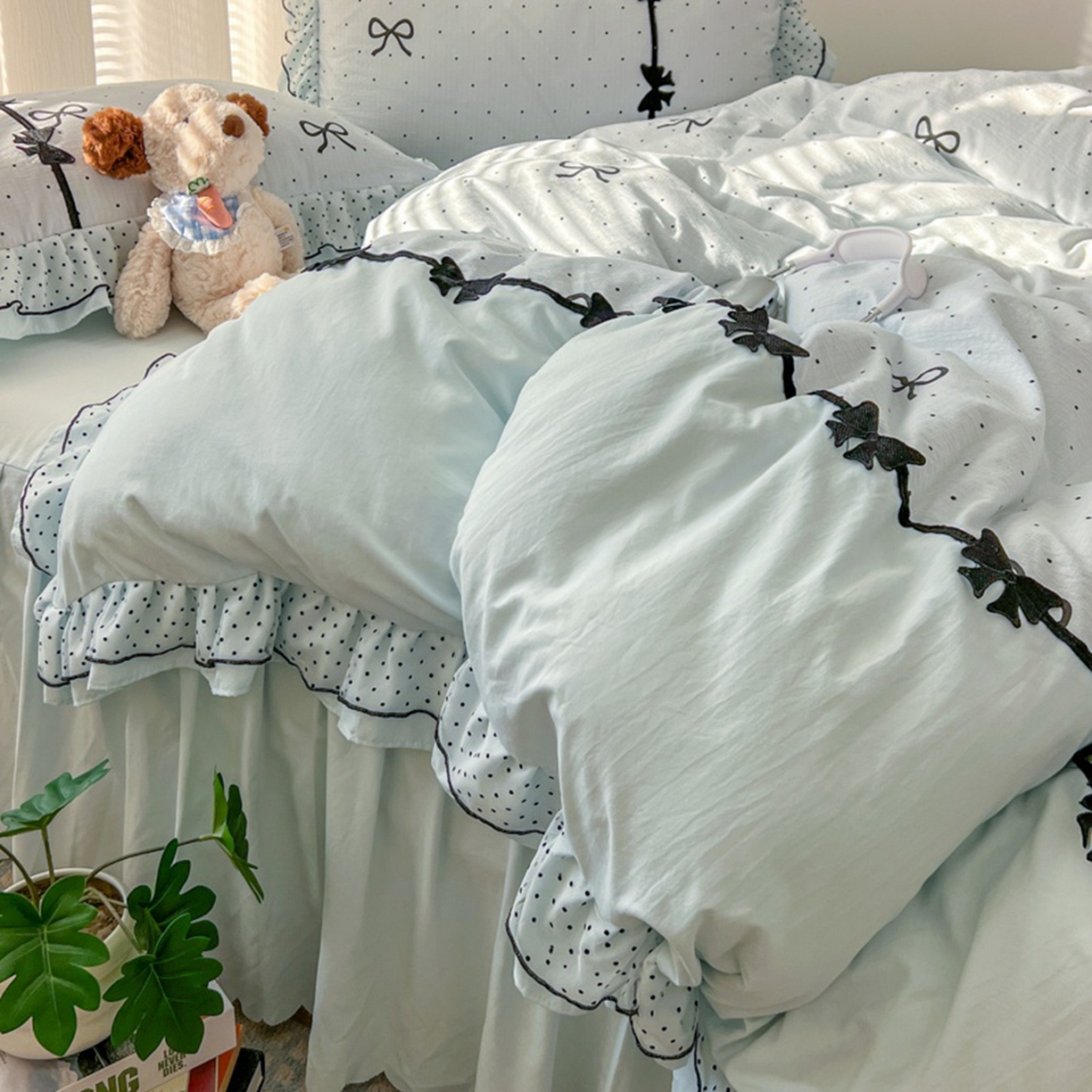 91家纺网 家纺一手货源 找家纺 （总）金盛皇朝家纺 2026新款皱皱纱双层纱水洗棉ins小清新蕾丝花边韩版床裙四件套