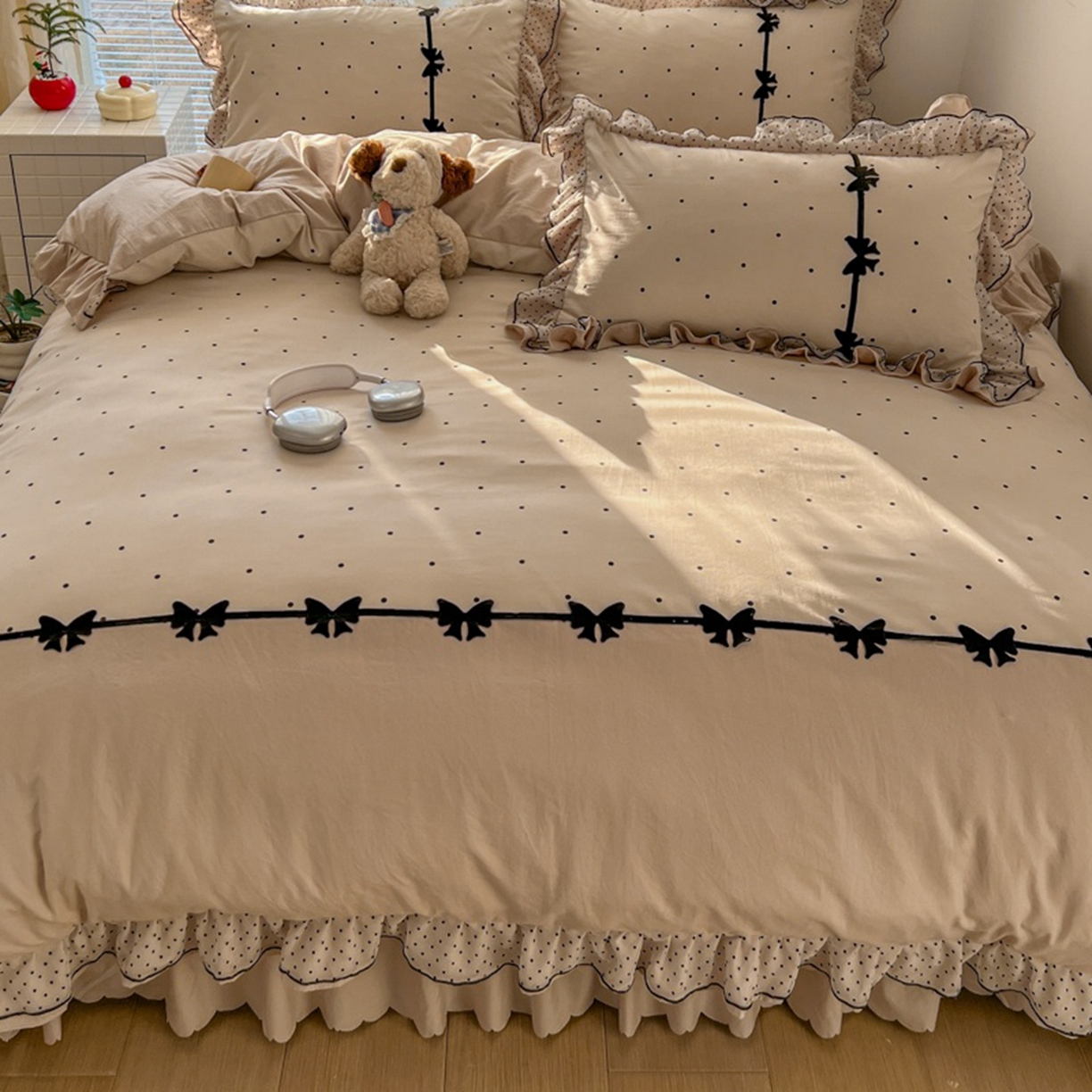 91家纺网 家纺一手货源 找家纺 （总）金盛皇朝家纺 2026新款皱皱纱双层纱水洗棉ins小清新蕾丝花边韩版床裙四件套