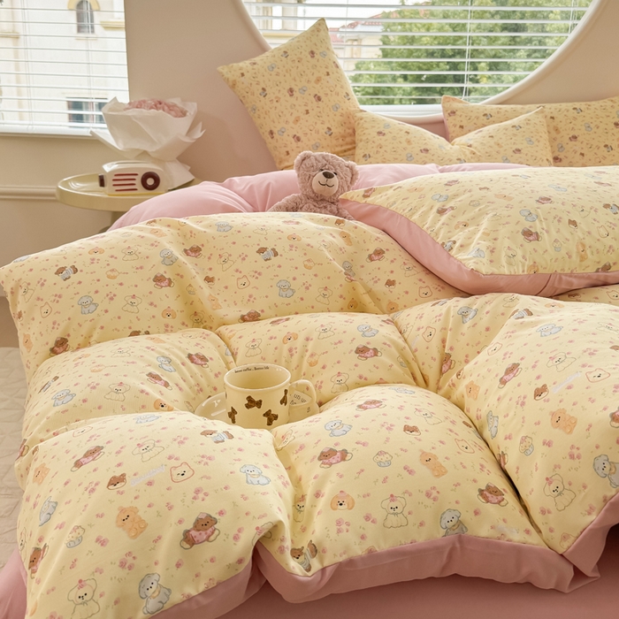 91家纺网 家纺一手货源 找家纺 爱多多家居 2026新款双层纱针织棉印花单被套 欢乐颂