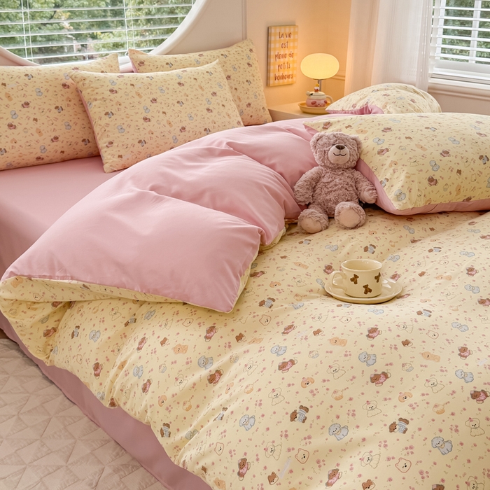 91家纺网 家纺一手货源 找家纺 爱多多家居 2026新款双层纱针织棉印花单被套 欢乐颂