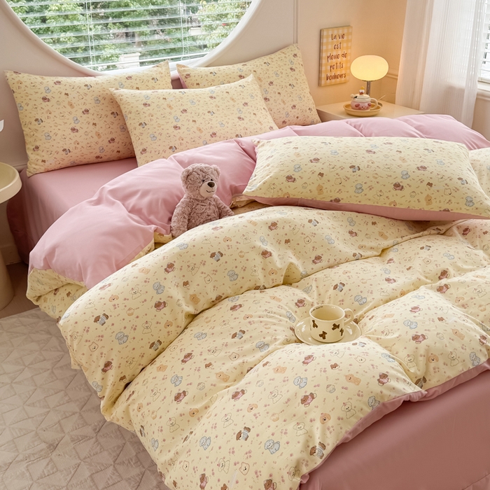 91家纺网 家纺一手货源 找家纺 爱多多家居 2026新款双层纱针织棉印花单被套 欢乐颂