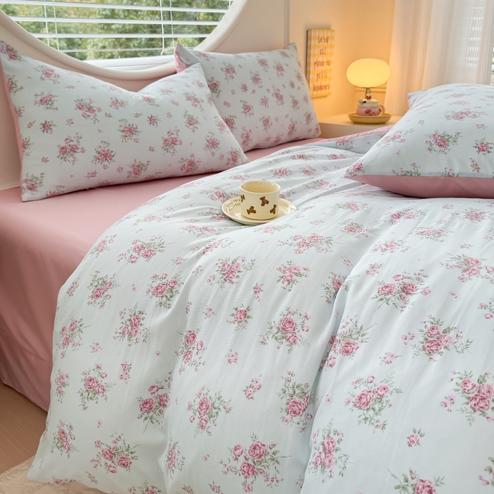 91家纺网 家纺一手货源 找家纺 爱多多家居 2026新款双层纱针织棉印花单被套 玫瑰花园
