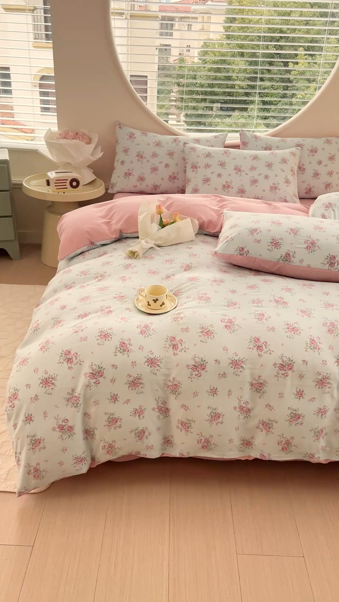 91家纺网 家纺一手货源 找家纺 爱多多家居 2026新款双层纱针织棉印花单被套 玫瑰花园