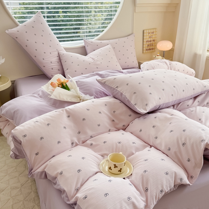 91家纺网 家纺一手货源 找家纺 爱多多家居 2026新款双层纱针织棉印花单被套 小美满