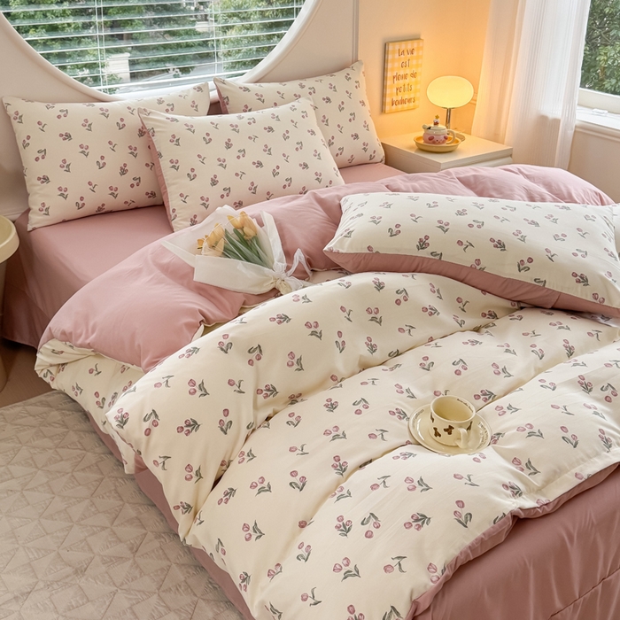 爱多多家居 2026新款双层纱针织棉印花单被套 郁金香