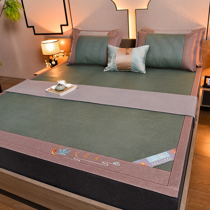 91家纺网 家纺一手货源 找家纺 苏迪网销供货 2026新款凉席冰藤席冰丝席凉感空调席艾草藤席 艾草古藤--墨绿