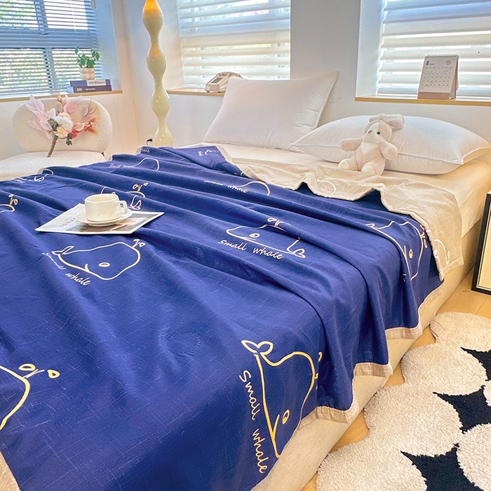 91家纺网 家纺一手货源 找家纺 友承家纺 2026年新款超声波压花双人卡通夏凉被亲肤磨毛空调被学生宿舍单人被床上用品礼品被 鲸鱼