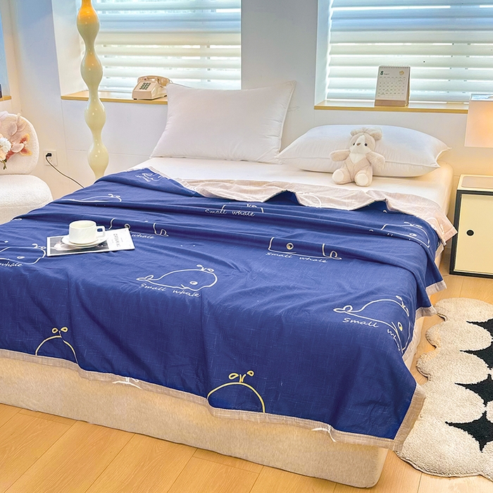 91家纺网 家纺一手货源 找家纺 友承家纺 2026年新款超声波压花双人卡通夏凉被亲肤磨毛空调被学生宿舍单人被床上用品礼品被 鲸鱼