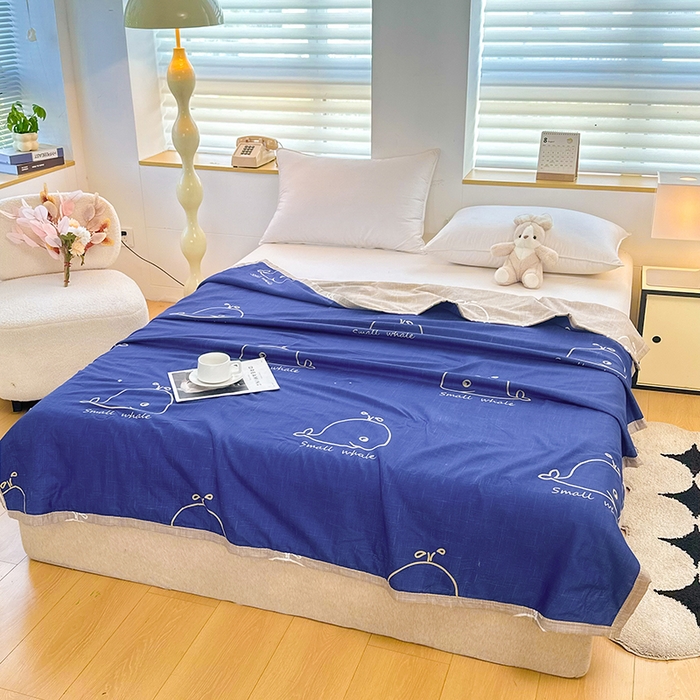 91家纺网 家纺一手货源 找家纺 友承家纺 2026年新款超声波压花双人卡通夏凉被亲肤磨毛空调被学生宿舍单人被床上用品礼品被 鲸鱼
