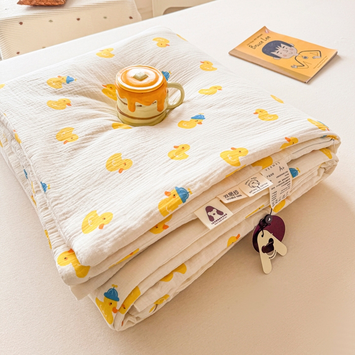 91家纺网 家纺一手货源 找家纺 （总）薇玛仕 2026新款A类全棉双层皱皱纱印花款大豆夏凉被空调被亲子被卡通儿童被