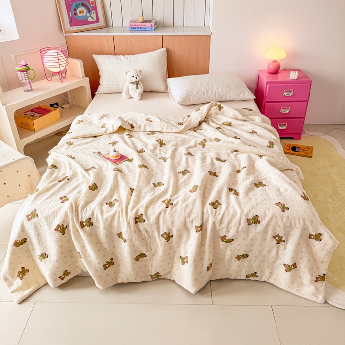 91家纺网 家纺一手货源 找家纺 （总）薇玛仕 2026新款A类全棉双层皱皱纱印花款大豆夏凉被空调被亲子被卡通儿童被