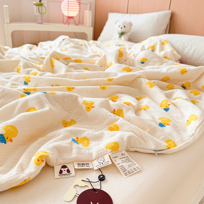 91家纺网 家纺一手货源 找家纺 （总）薇玛仕 2026新款A类全棉双层皱皱纱印花款大豆夏凉被空调被亲子被卡通儿童被