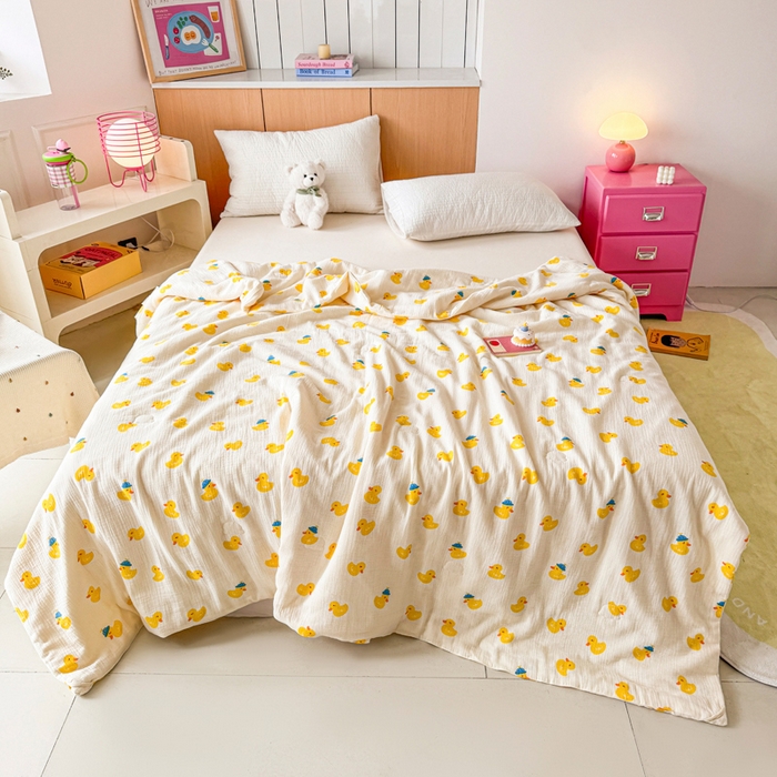 91家纺网 家纺一手货源 找家纺 （总）薇玛仕 2026新款A类全棉双层皱皱纱印花款大豆夏凉被空调被亲子被卡通儿童被