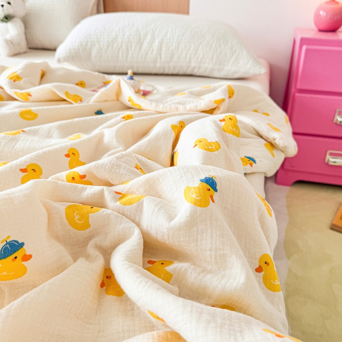 91家纺网 家纺一手货源 找家纺 （总）薇玛仕 2026新款A类全棉双层皱皱纱印花款大豆夏凉被空调被亲子被卡通儿童被