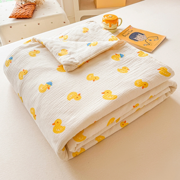 91家纺网 家纺一手货源 找家纺 薇玛仕 2026新款A类全棉双层皱皱纱印花款大豆夏凉被空调被亲子被卡通儿童被 小黄鸭