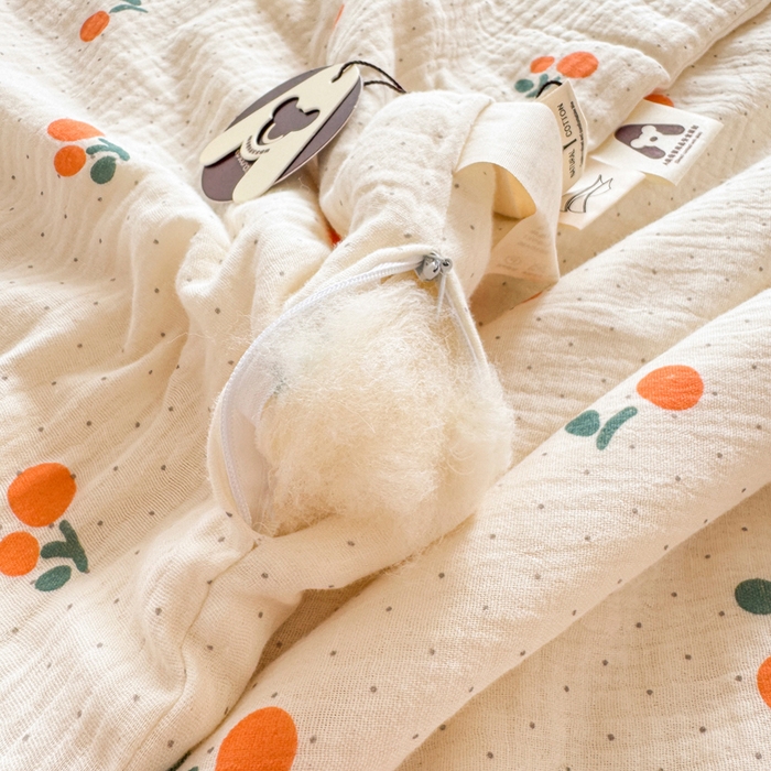 91家纺网 家纺一手货源 找家纺 薇玛仕 2026新款A类全棉双层皱皱纱印花款大豆夏凉被空调被亲子被卡通儿童被 小樱桃