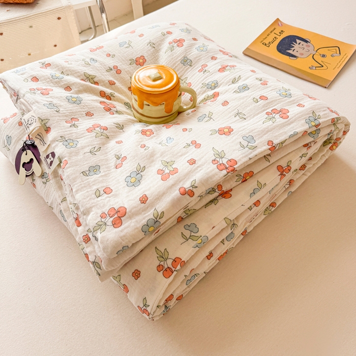 91家纺网 家纺一手货源 找家纺 薇玛仕 2026新款A类全棉双层皱皱纱印花款大豆夏凉被空调被亲子被卡通儿童被 果乐花园