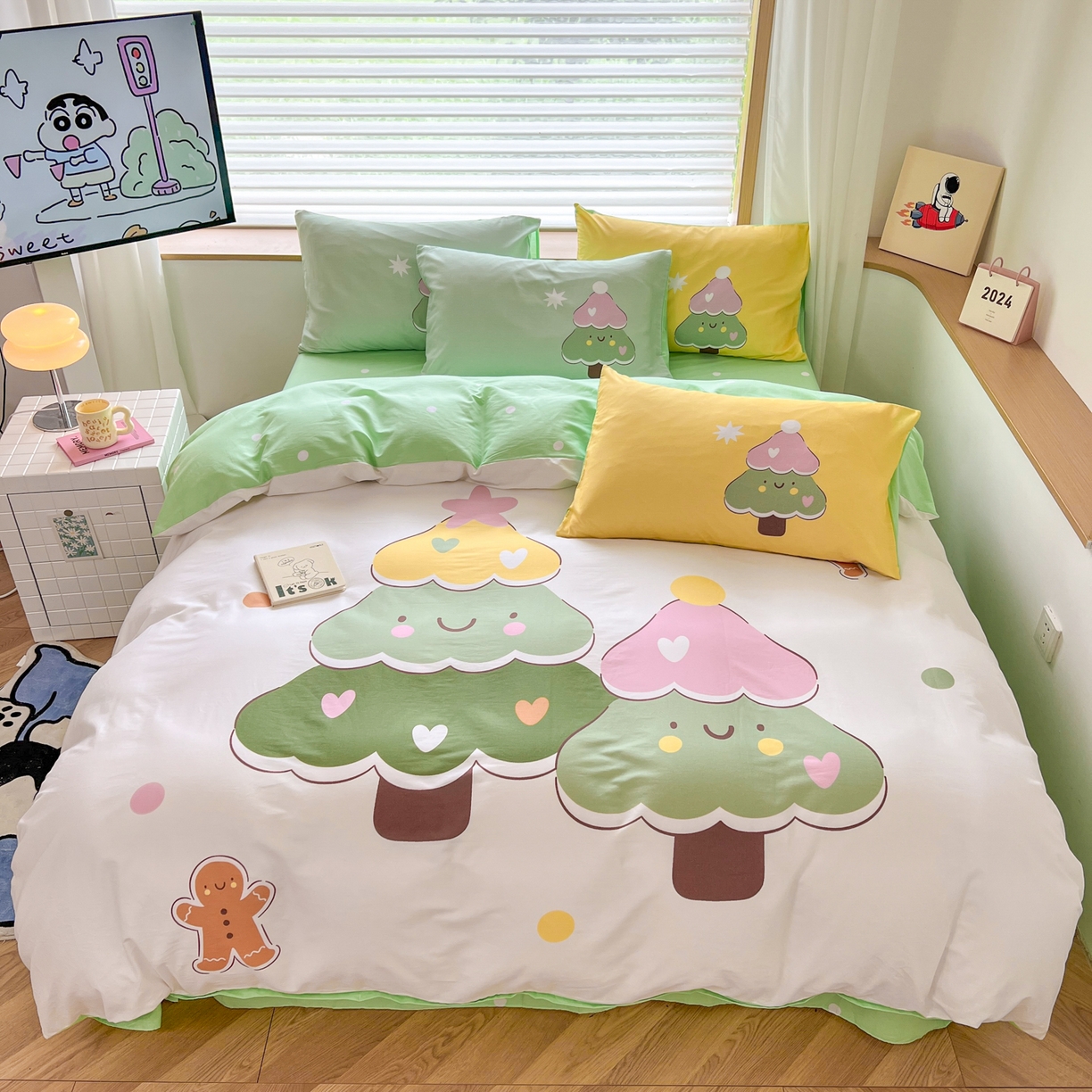 91家纺网 家纺一手货源 找家纺 （总）孩子王 2025新款亲肤活性大版纯棉专版太空人卡通学生儿童宿舍四件套系列