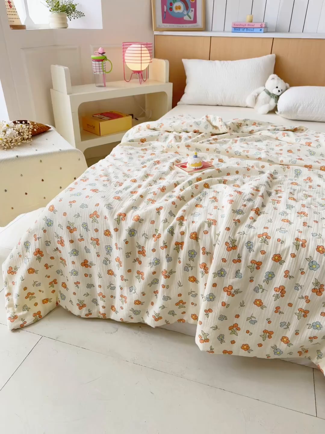 91家纺网 家纺一手货源 找家纺 薇玛仕 2026新款A类全棉双层皱皱纱印花款大豆夏凉被空调被亲子被卡通儿童被 果乐花园