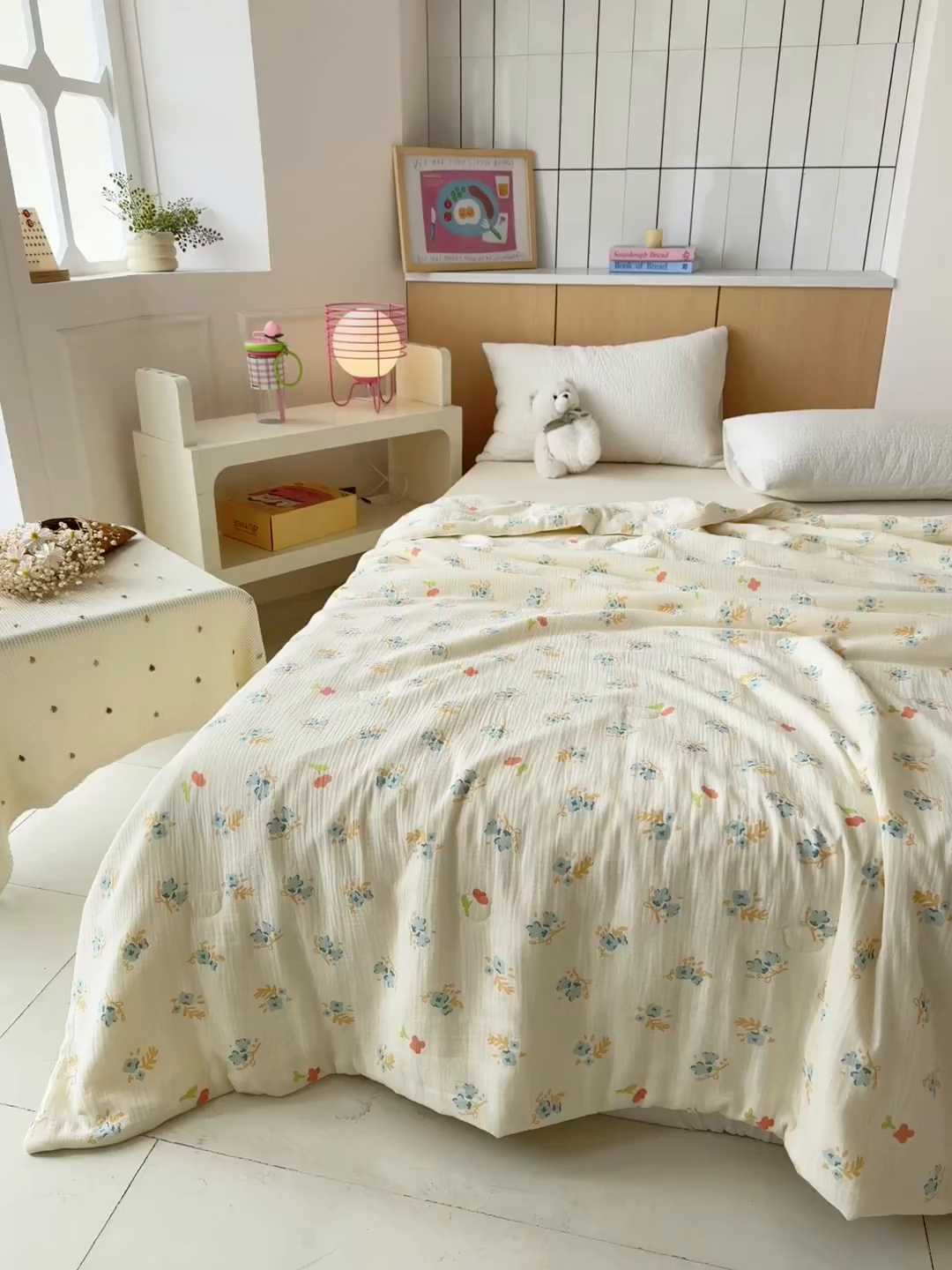 91家纺网 家纺一手货源 找家纺 薇玛仕 2026新款A类全棉双层皱皱纱印花款大豆夏凉被空调被亲子被卡通儿童被 兰花朵朵