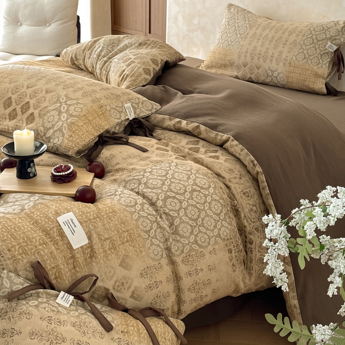 91家纺网 家纺一手货源 找家纺 禾时 2026新款棉麻印花工艺款四件套 凯斯