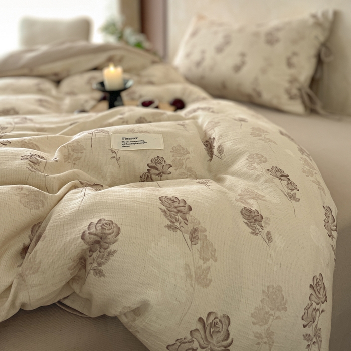 禾时 2026新款棉麻印花工艺款四件套 朵丽娅